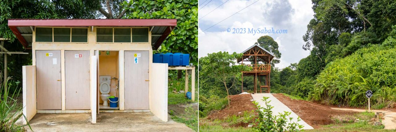Left: toilet and changing rooms. Right: 2-floor view tower