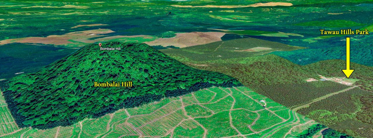 3D map of Bombalai Hill (Bukit Bombalai) and Tawau Hills Park (Taman Bukit Tawau)
