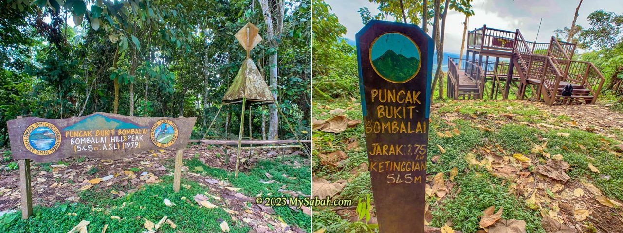 The old signages and triangulation station (trigonometrical point) on the peak