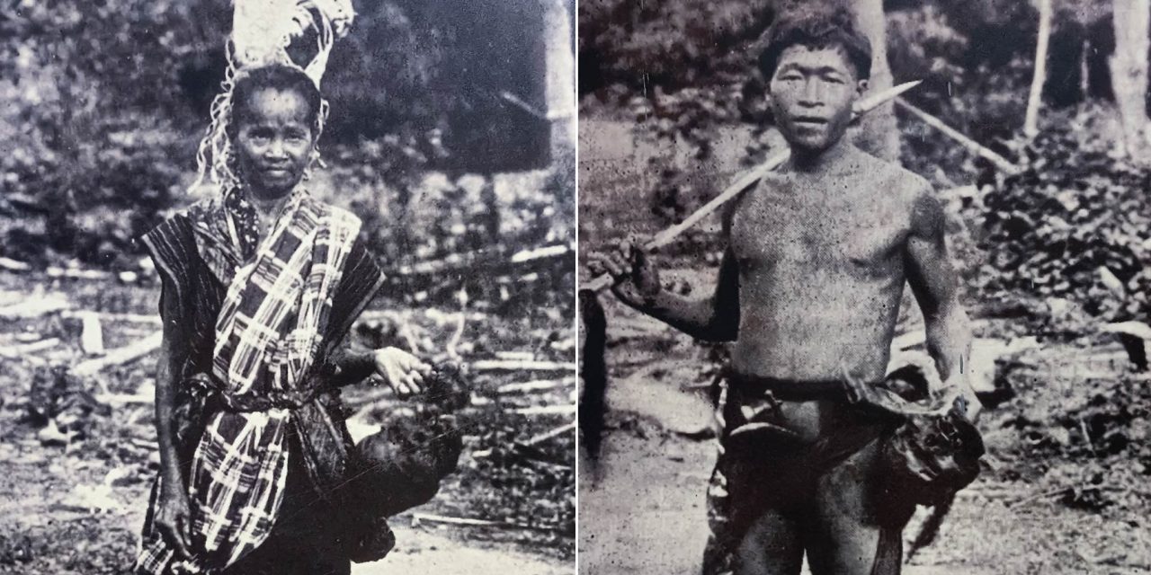 Old photos of Murut people proudly showing the skull like a trophy