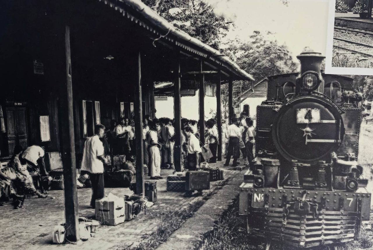 Old photograph of train terminal in Tenom