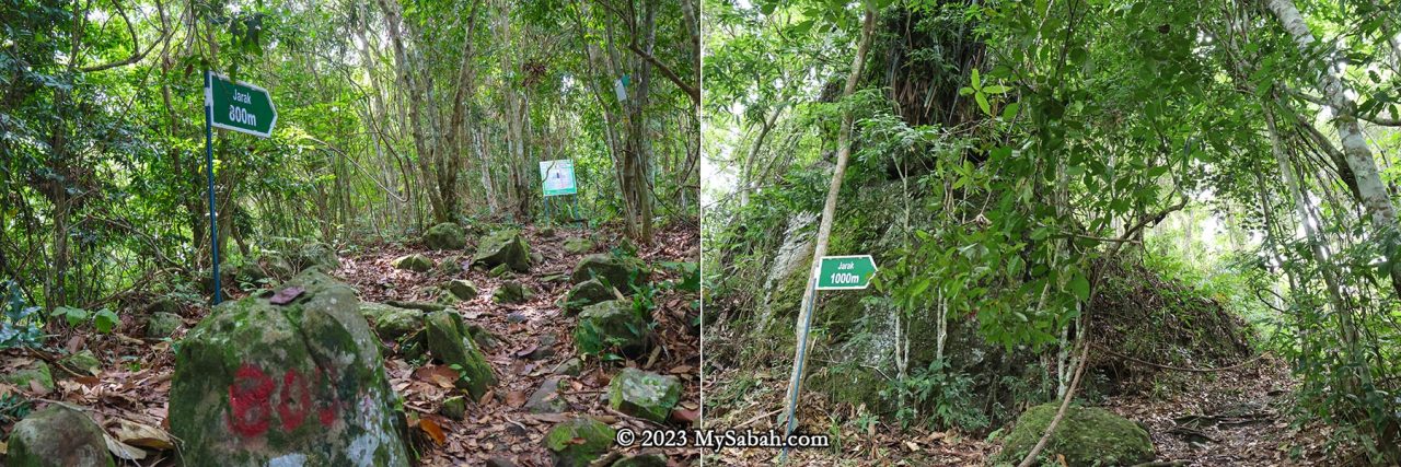 The trail is less steep after 800 metres