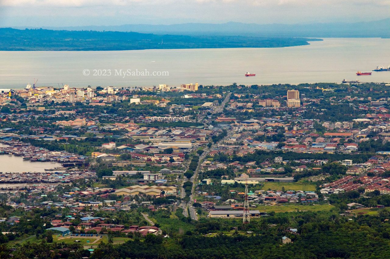 View of Tawau town, Sulu Sea and Sebatik Island from the top of Bukit Panchang