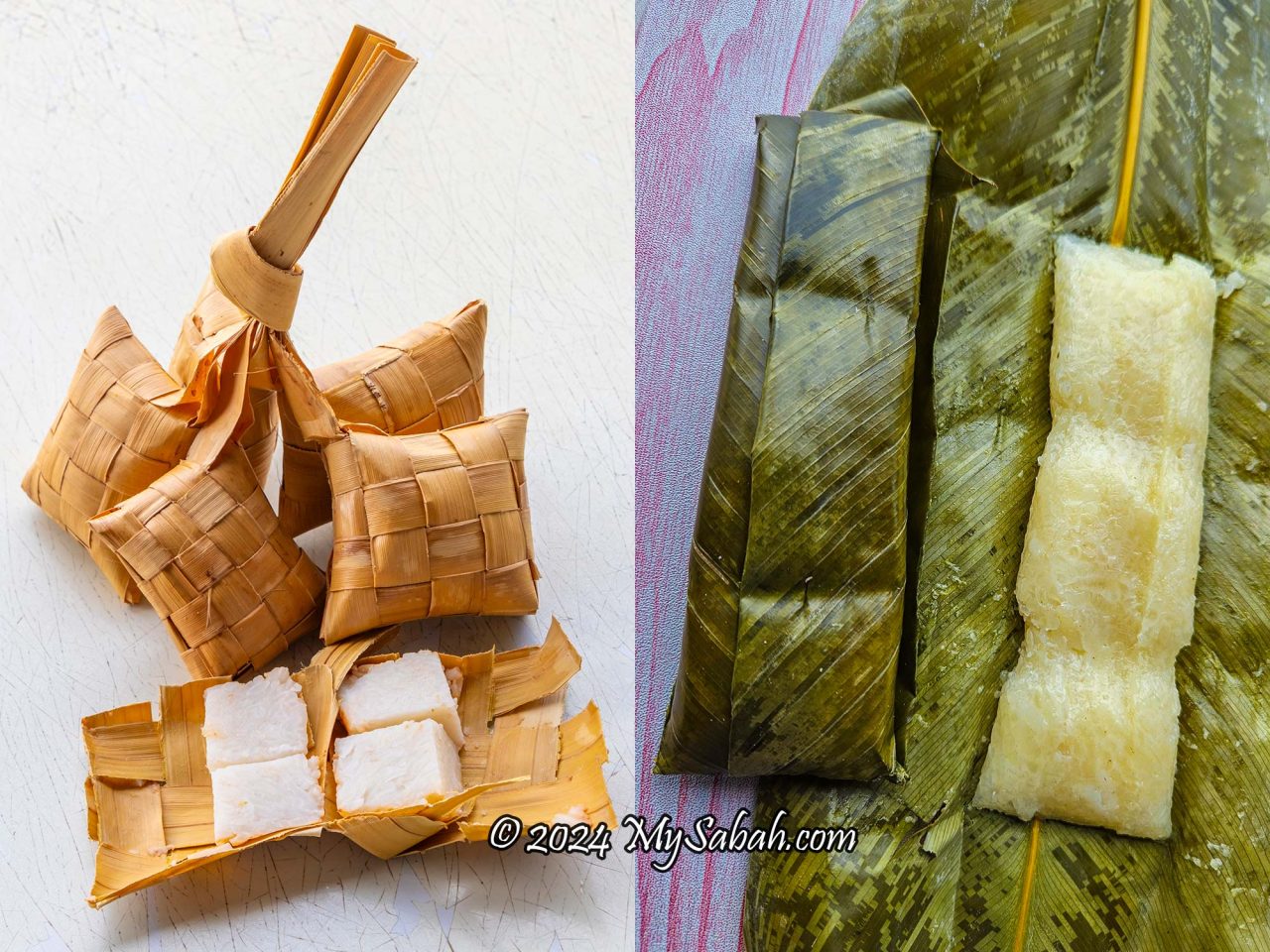 Ketupat (left) and Kelupis (right)