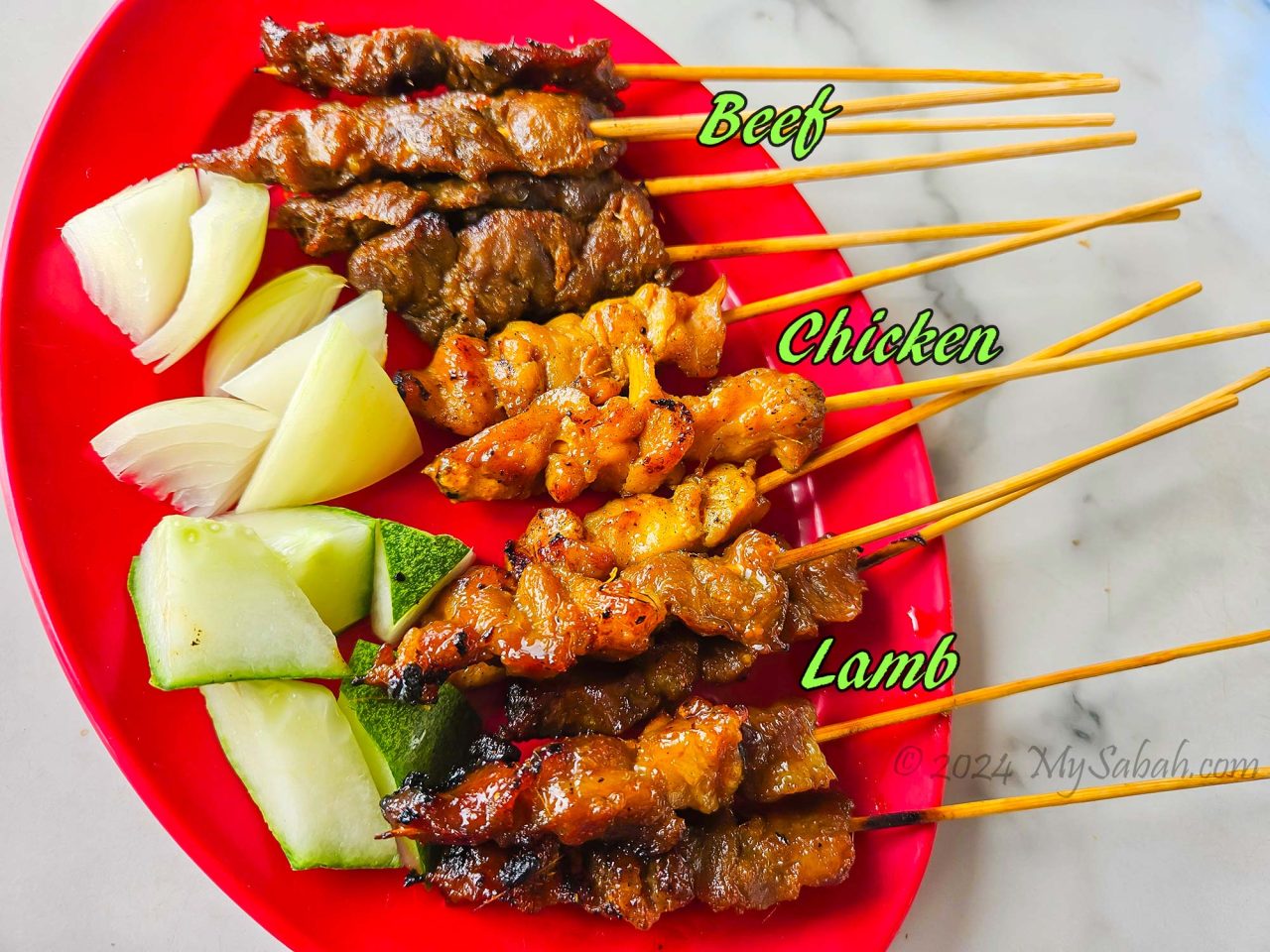 Beef Satay, Chicken Satay and Lamb Satay (Sate Daging, Sate Ayam and Sate Kambing)