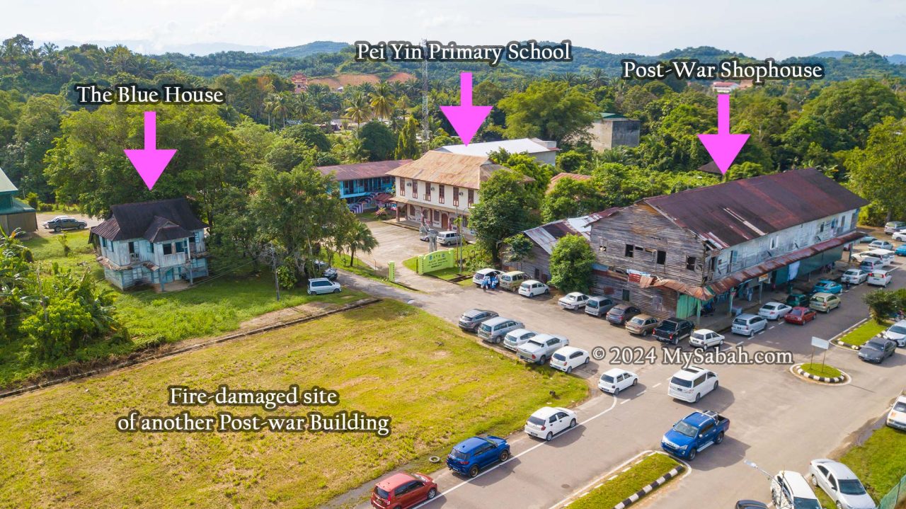 Other old buildings nearby the Pre-war shophouses of Membakut town