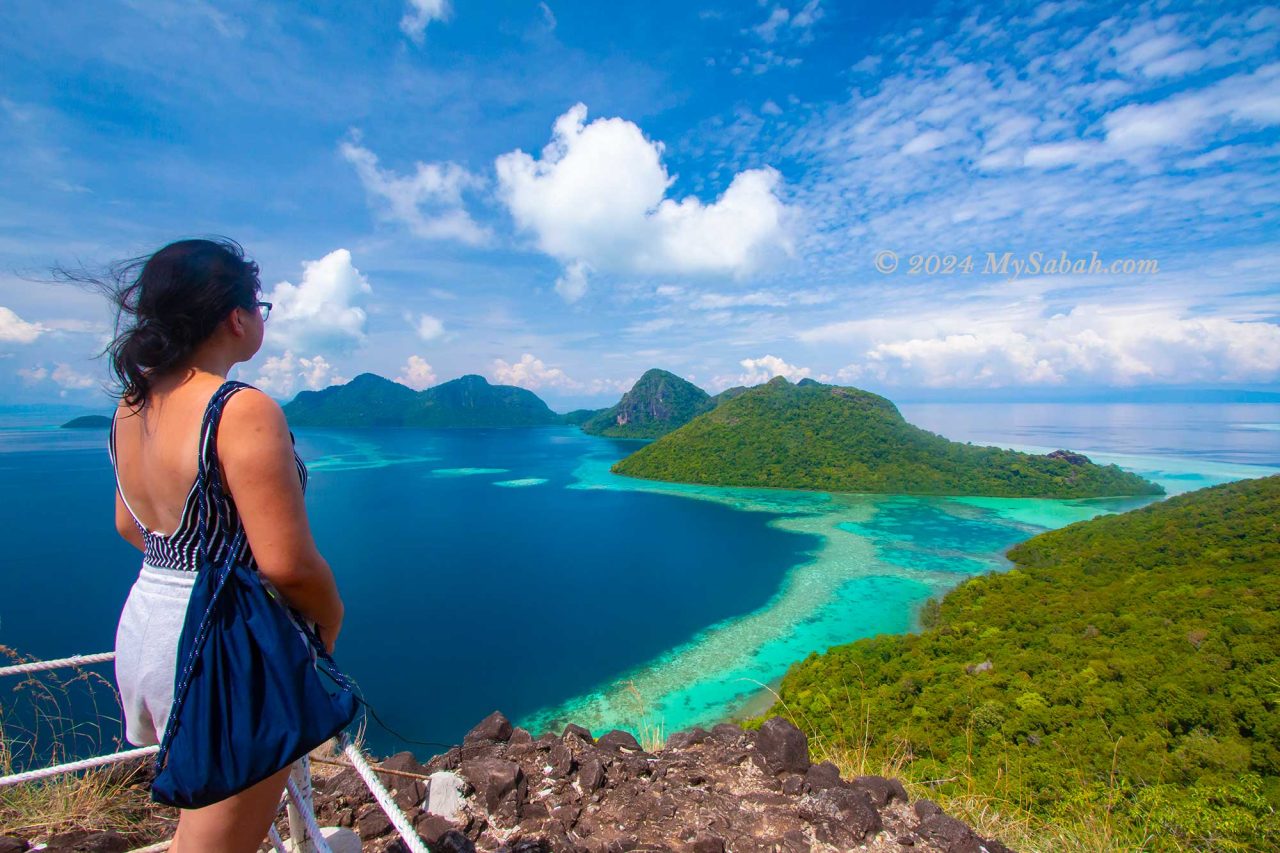 Enjoy the panoramic view of Tun Sakaran Marine Park on top of Bohey Dulang Island