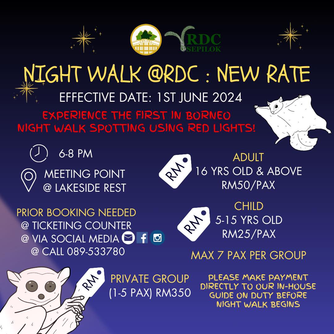 Rates for night walk at Rainforest Discovery Centre (RDC)
