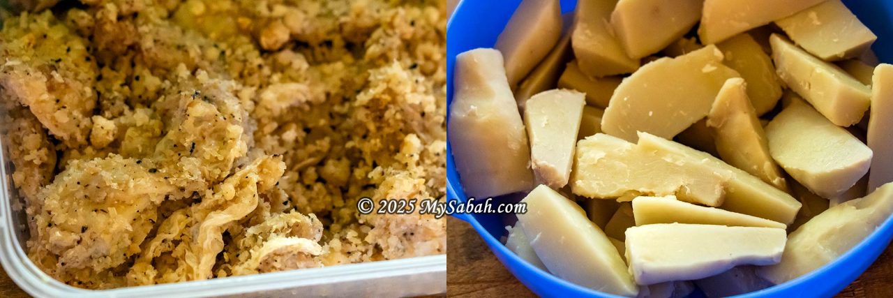 Bosou Bakas (Pig Bosou) from Sapulot, eaten with boiled taro