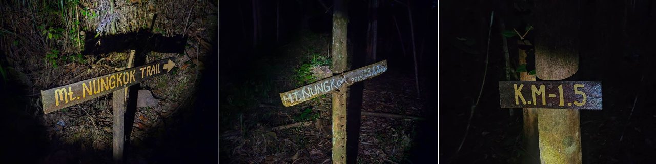 Trail markers to the peak of Mount Nungkok