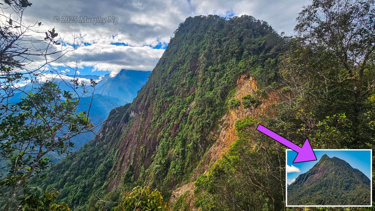 Wosoi Viewpoint: From here, you can see the cliff face near the peak, with Mount Kinabalu in the background.