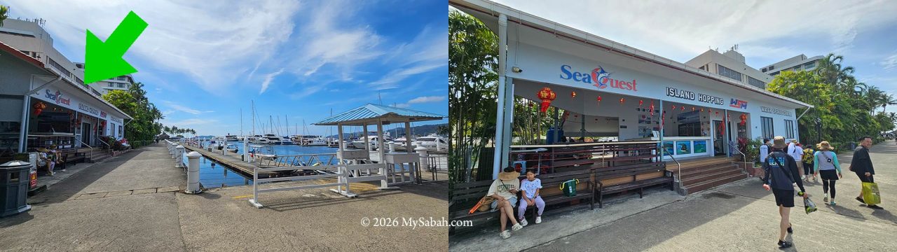 The ticketing counter of Sea Quest at the jetty of Sutera Harbour