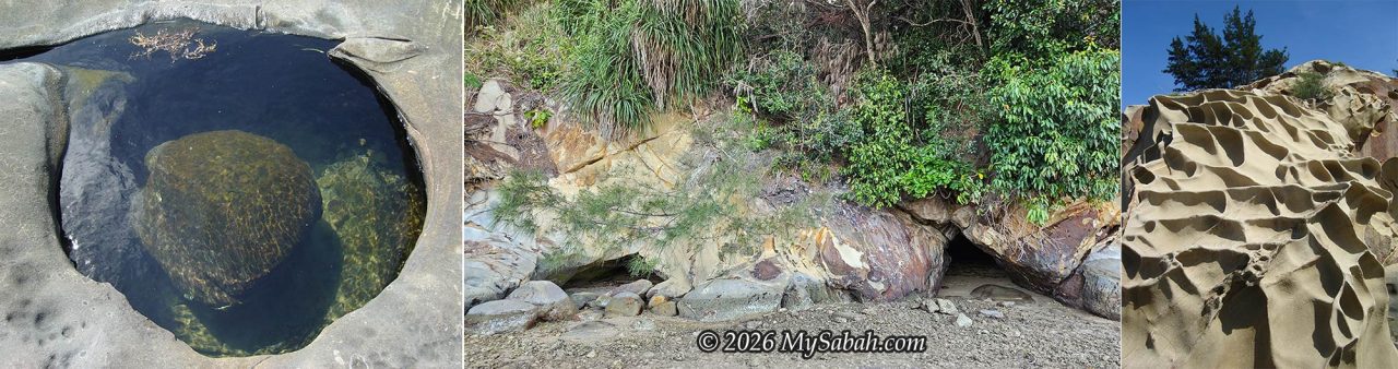 Eroded rock formation and caves at the Tip of Borneo