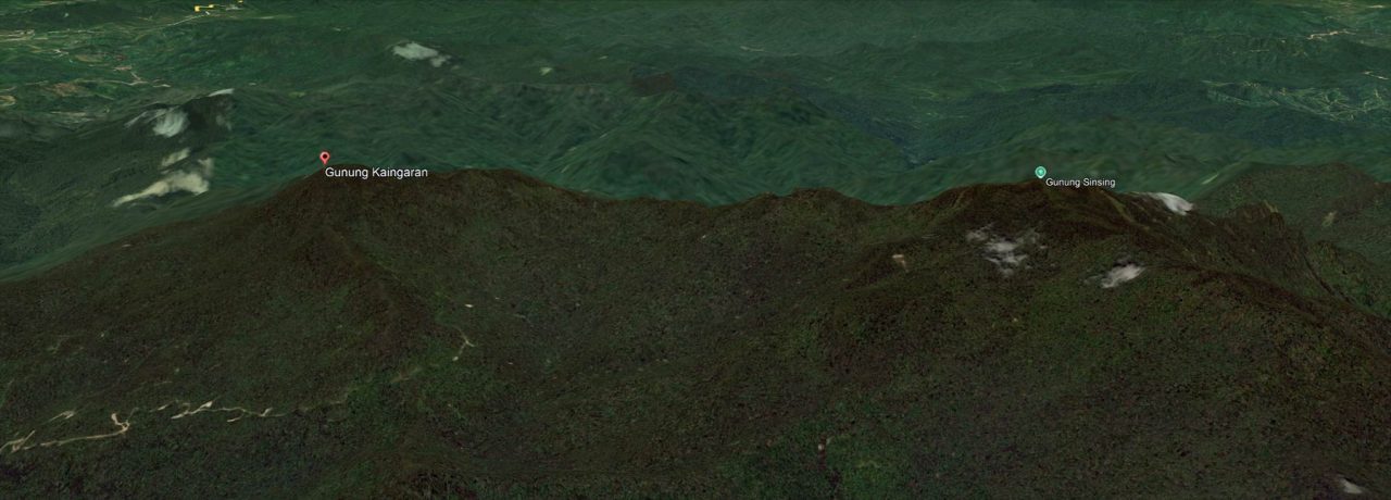 Mount Sinsing and Mount Kaingaran on Google Earth
