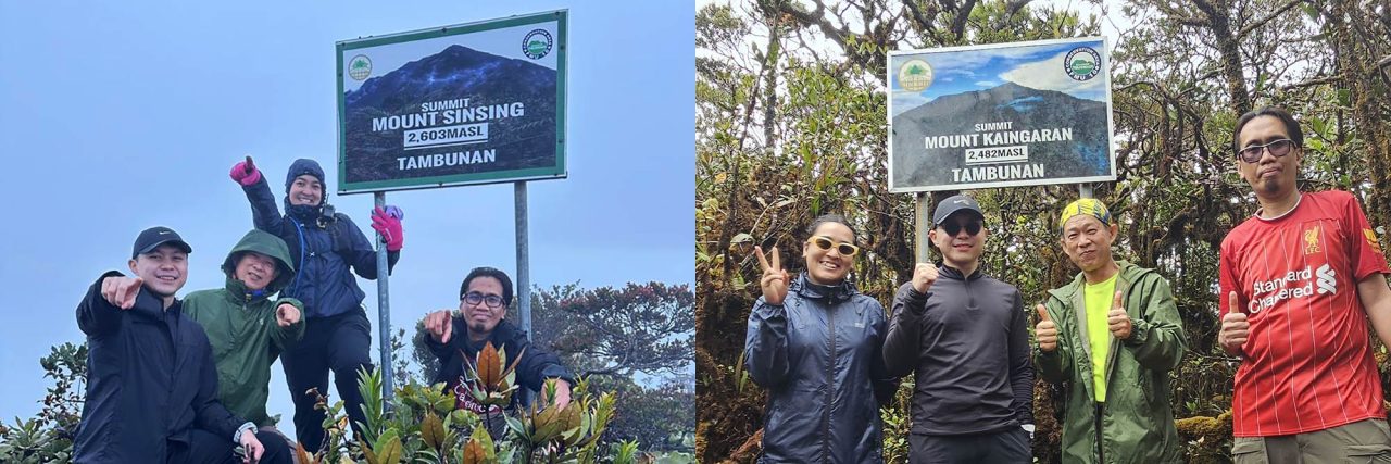 Group photos on the peaks of Mount Sinsing (left) and Kaingaran (right)