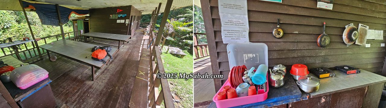 The dining and cooking areas of Lucia Hostel (Hostel Lintagu)