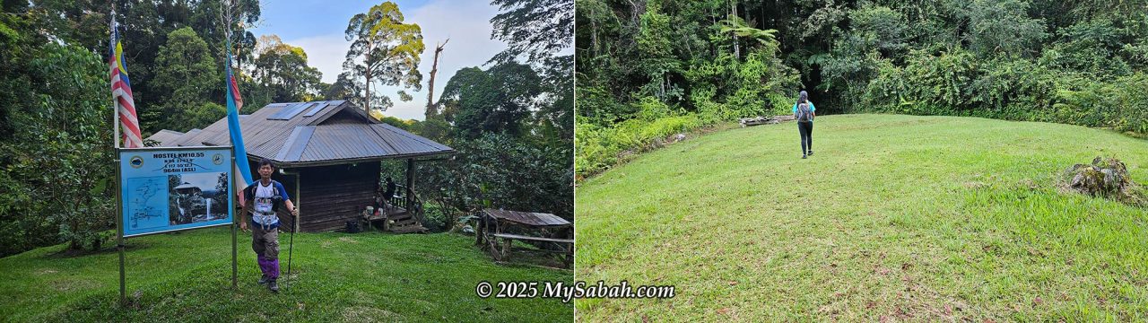 Left: Kicking off the climb right outside Lucia Hostel. Right: Crossing the open helipad area.
