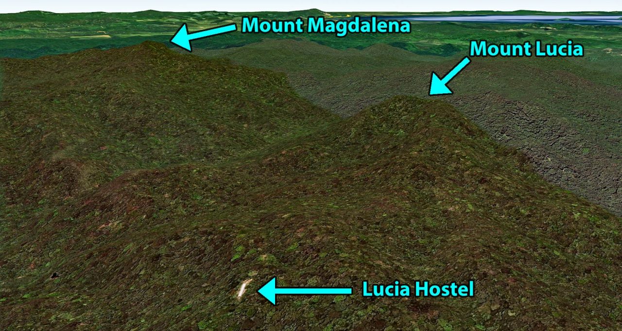 Location of Lucia Hostel and the mountains (From Google Earth)