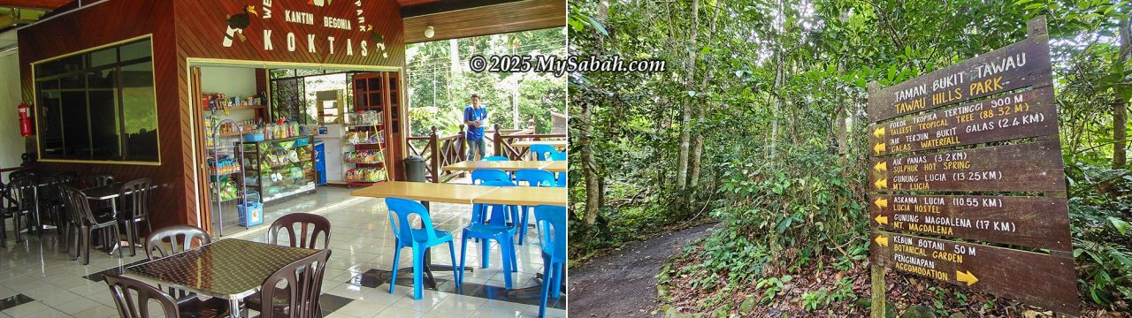Left: Canteen in the Park. Right: start of summit trail to Lucia Hostel