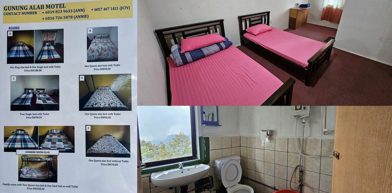 The rooms at Gunung Alab Motel. I stayed in a Type C room, which comes with two single beds and an attached bathroom.