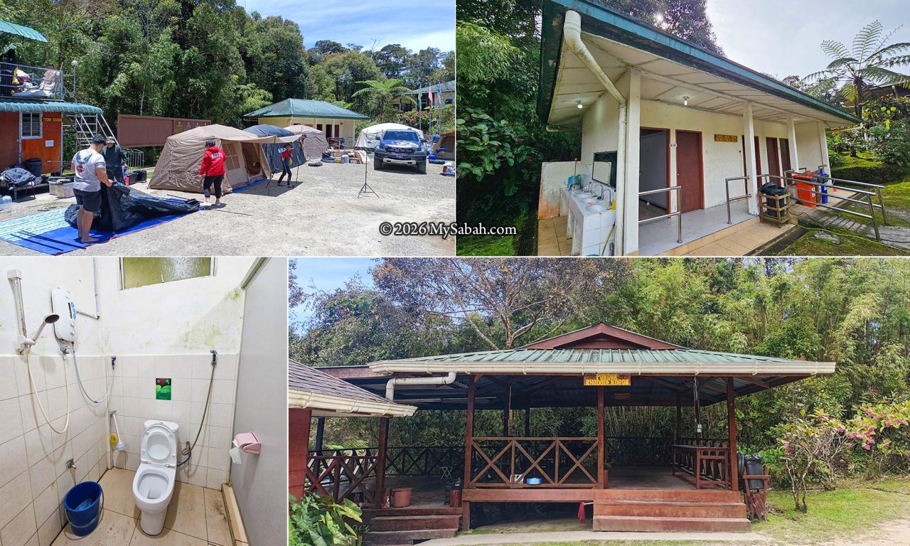 The camping ground and toilet facilities (Male & Female sections) at Gunung Alab Substation. You can also set up your tents inside the gazebo for extra shelter.