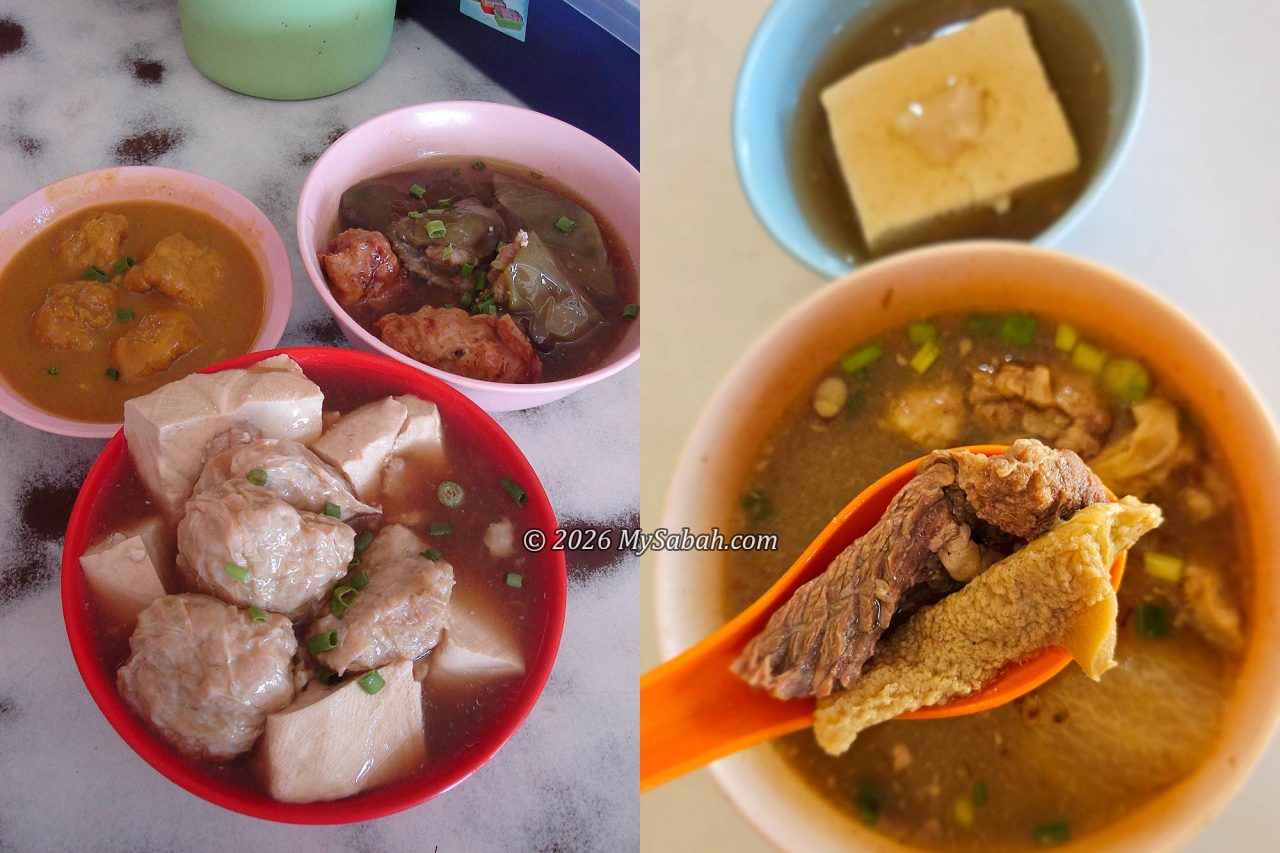 Left: Yong tau foo. Right: Ngiu Chap soup (Sup Sapi).