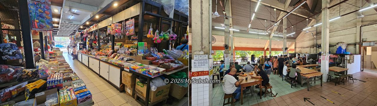 Left: Ground floor of the Kudat market. Right: Upper floor.