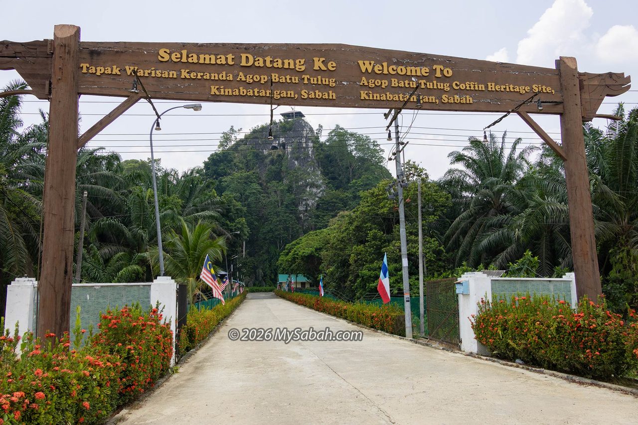 Entrance of Agop Batu Tulug Coffin Heritage Site, Kinabatangan