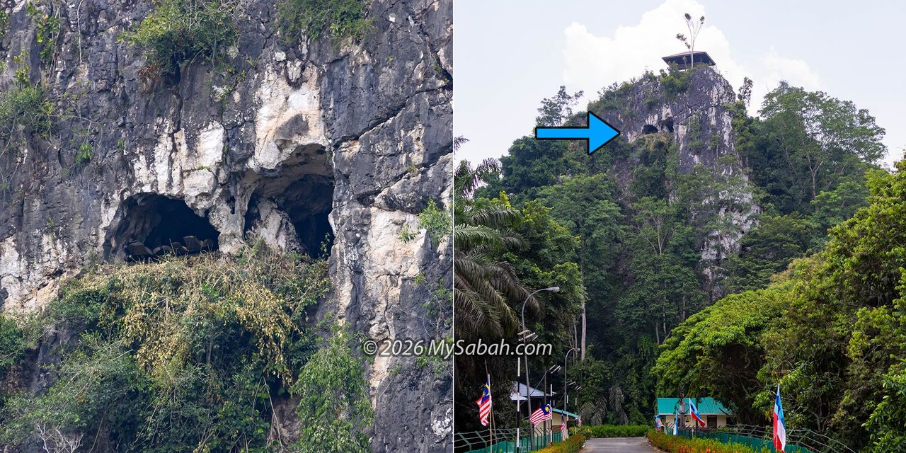 The two cave openings on the Batu Tulug hill